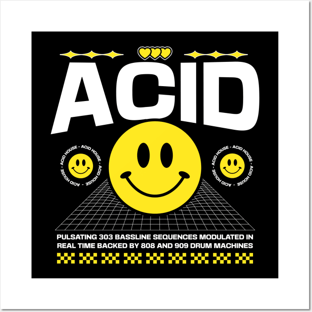 ACID HOUSE  - Smiley's side by side (white/yellow) Wall Art by DISCOTHREADZ 